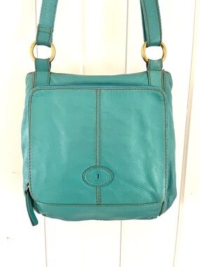 Fossil Turquoise Pebbled Leather Crossbody Bag